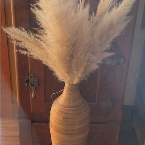 BAMBOO TALL VASE WITH PAMPAS GRASS.MADE IN VIETNAM. GREAT DECOR PIECE.
